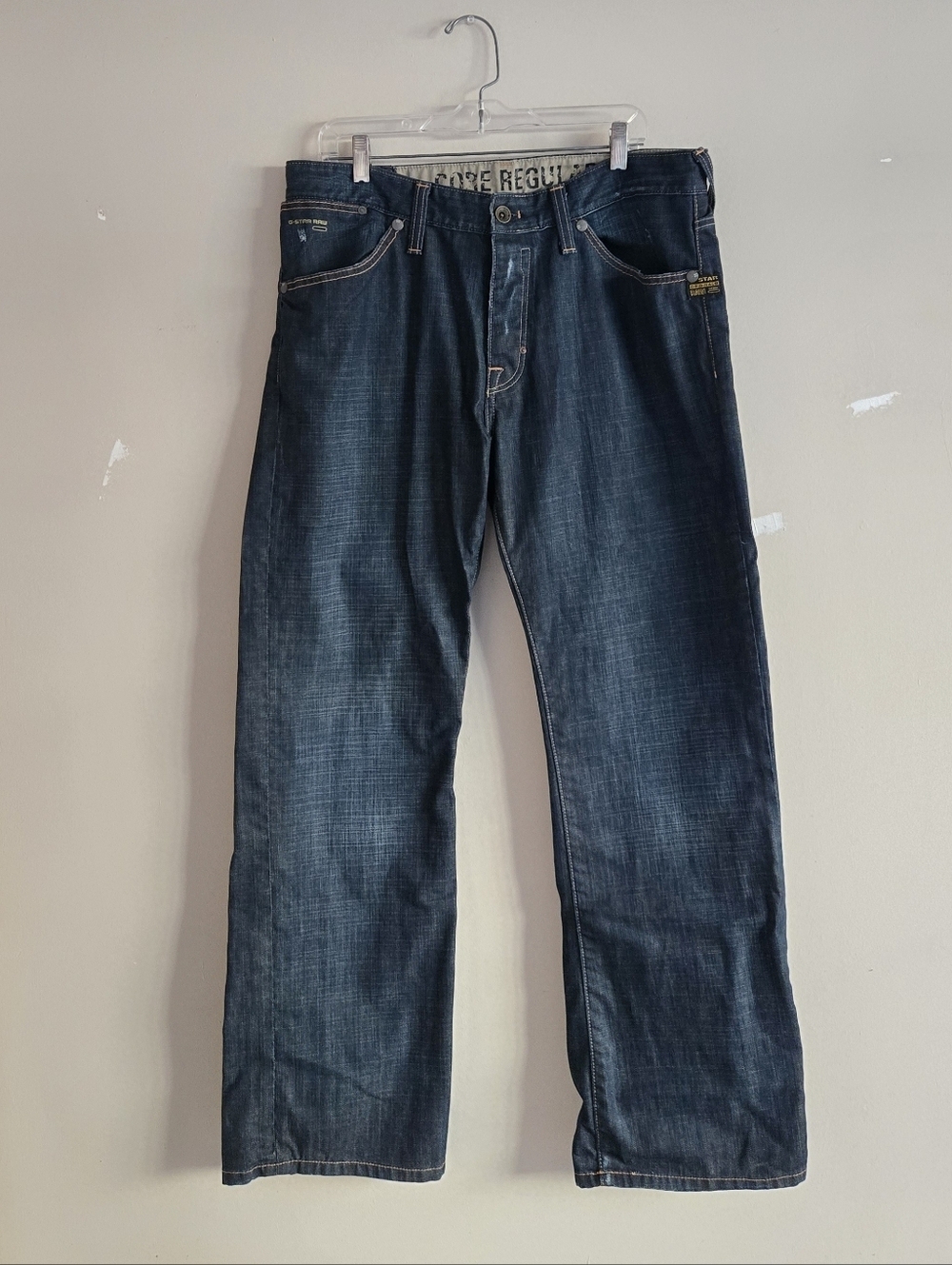 G Star Raw Denim Core Regular Mens Straight Leg Jeans Size 36x 32 Dark Wash